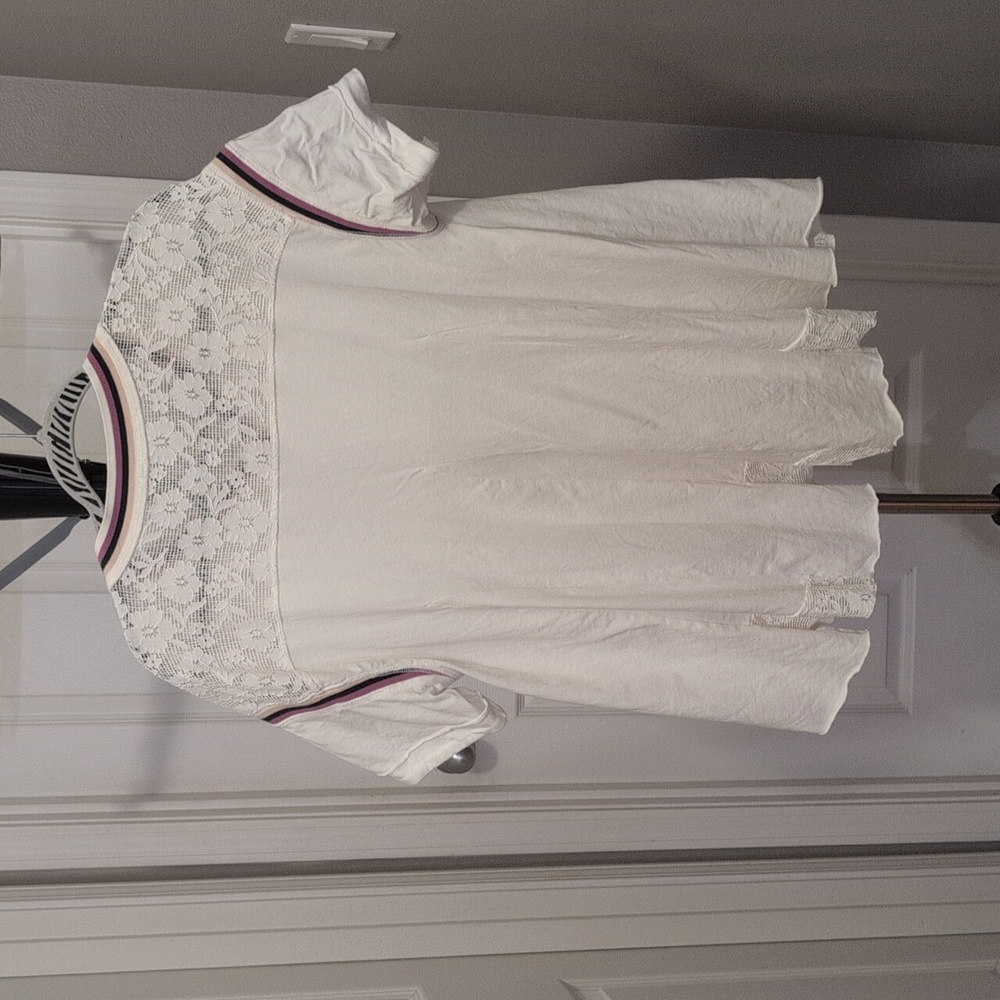 Free People Lace Trim White Top With Purple Black And Beige Sz XS - Picture 8 of 12
